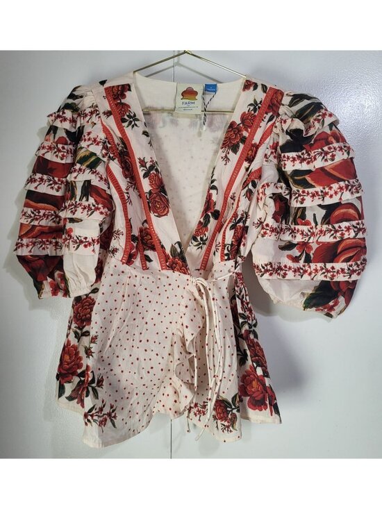 FARM Rio Tops - Farm Rio Anthropologie Women's XS Wrap Blouse Floral Boho Cottage Feminine